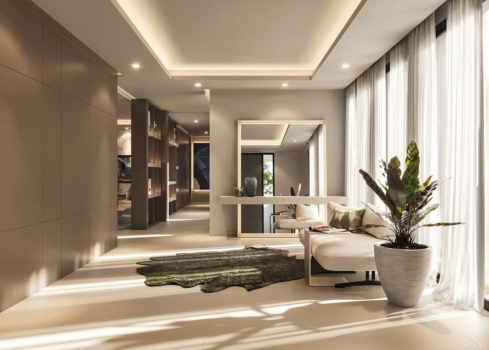 Willa w Hiszpanii na sprzedaż z eleganckim wnętrzem – luksusowy dom z jasnym holem, dużymi oknami i stylowym wystrojem.